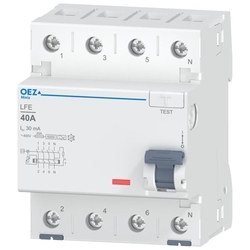 OEZ:46400 LFE-40-4-030A Proudový chr. In 40 A, Ue AC 230/400 V, Idn 30 mA, 4pól, Inc 6 kA, typ A, OEZ