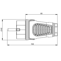 0521-SR vidlice guma/polyamid, 16A/250V, dvojí zemnící systém, IP44 černá/rudá, PCE