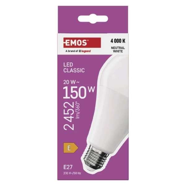 ZQ5E83 LED žárovka Classic A80, E27, 20 W (150 W), 2452 lm, neutrální bílá, Emos